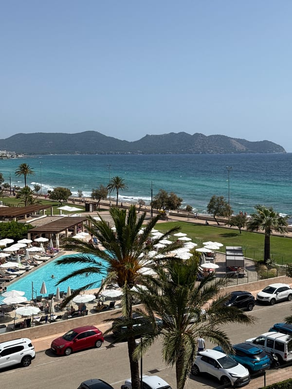 Quiet summer morning on a Mallorcan beach resort coastline
