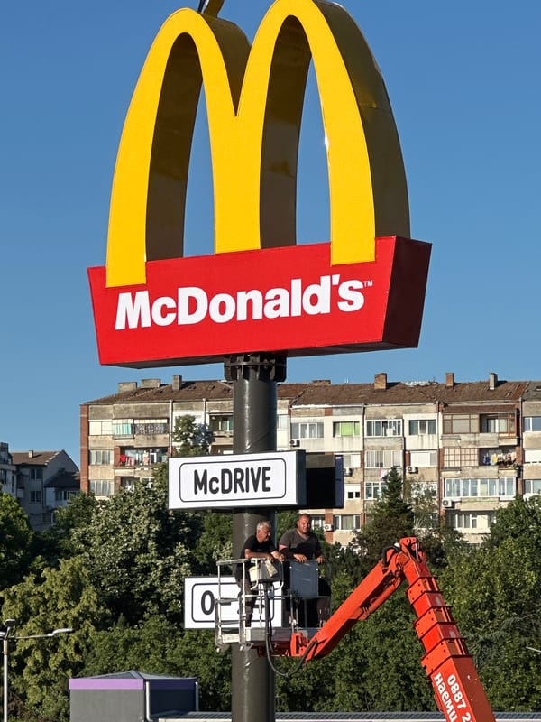 McDonald's sign installation with cranes in Veliko Tarnovo