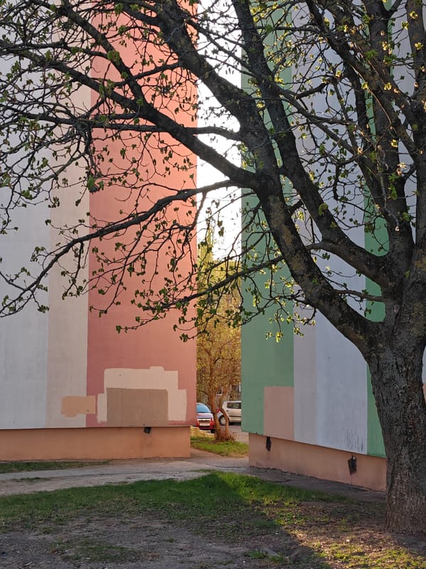 Spring documentation captures residential Hrodna scenes, budding trees