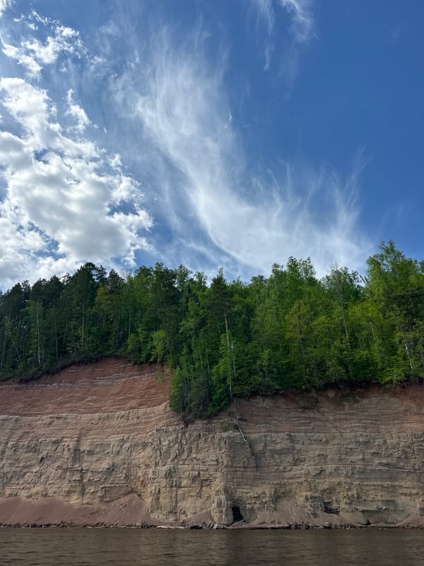 Boating group documents scenic cliff formations near Novyi, Russia