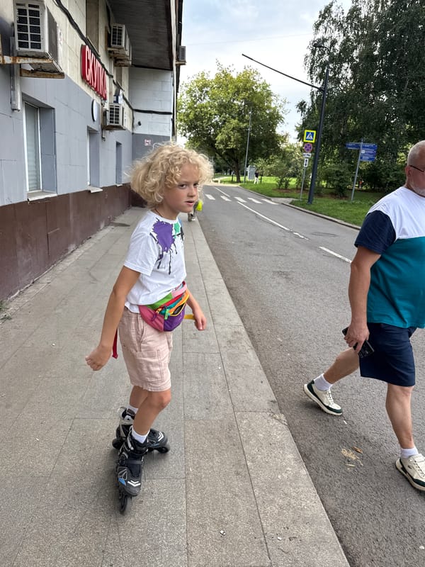 Everyday movement through Moscow streets and paths, midday.