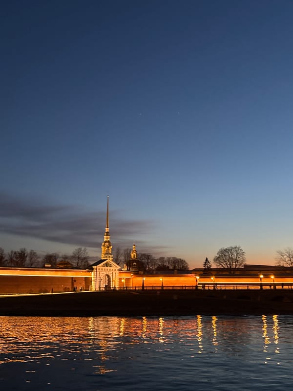 Evening waterfront views and selfie in historic Saint Petersburg