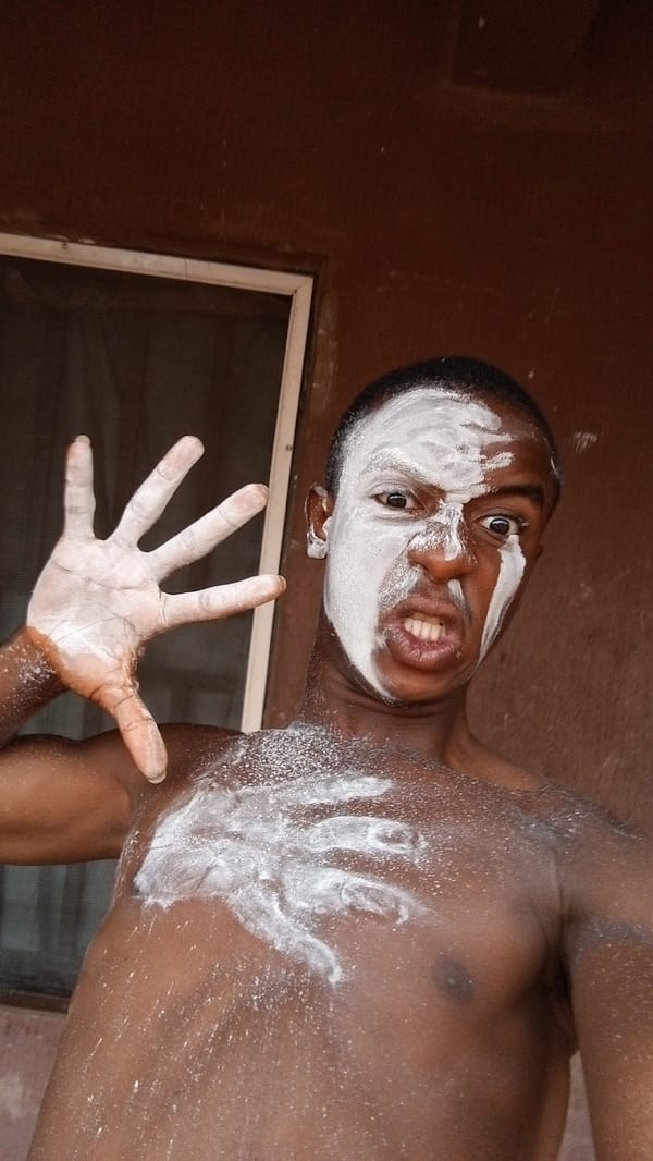 Man documents self with white body paint in Onitsha