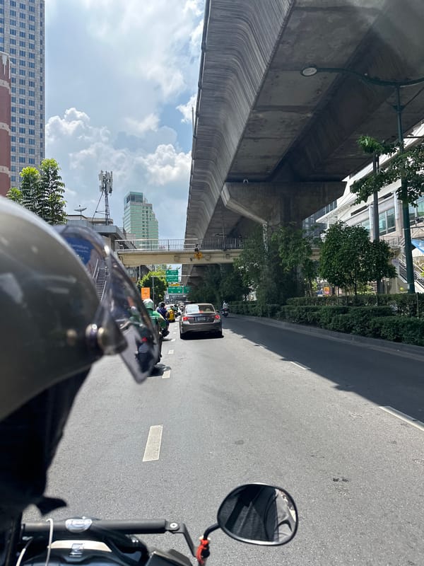 Motorcyclist documents morning traffic jam in Bangkok streets