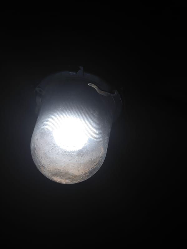Illuminated ribbed bulb observed against black background