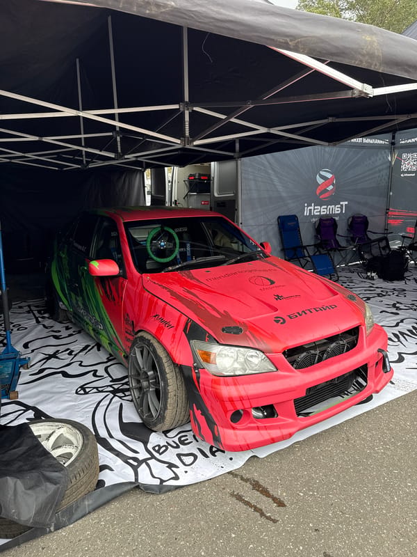 Modified drift car spotted in pit area in Ostrovtsy