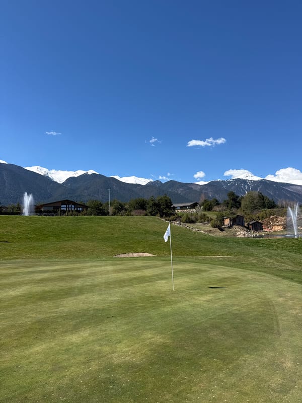 Golf course captured against Pirin Mountains in Razlog, Bulgaria
