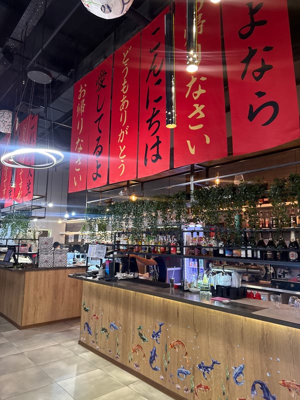 Evening scenes captured at Japanese restaurant in Domodedovo, Russia