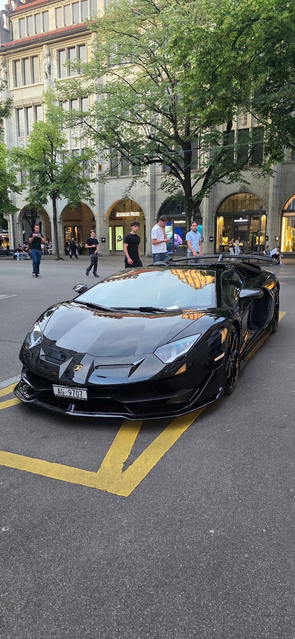 Luxury supercar gathering in downtown Zurich near Bahnhofstrasse