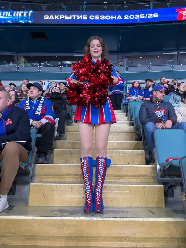 SKA hockey game with cheerleaders and mascot at Saint Petersburg arena