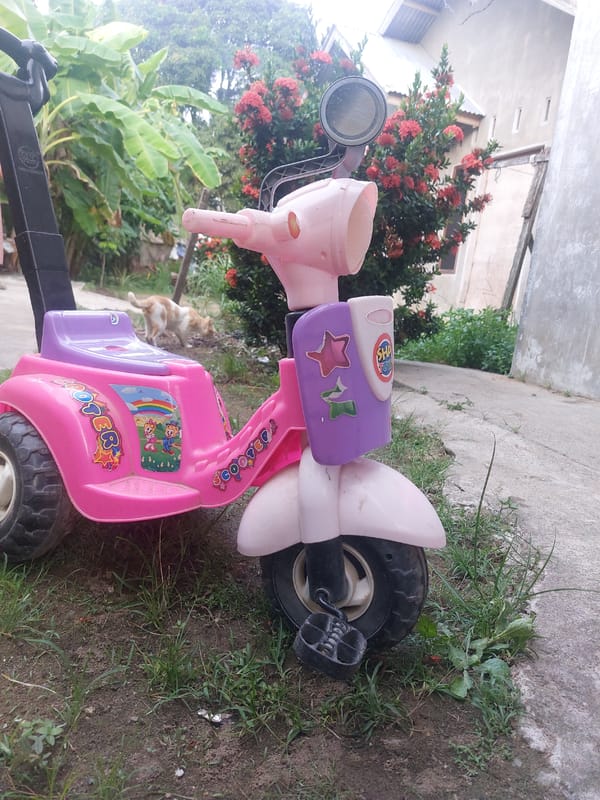 Pink toy scooter spotted in Lhokseumawe, Indonesia