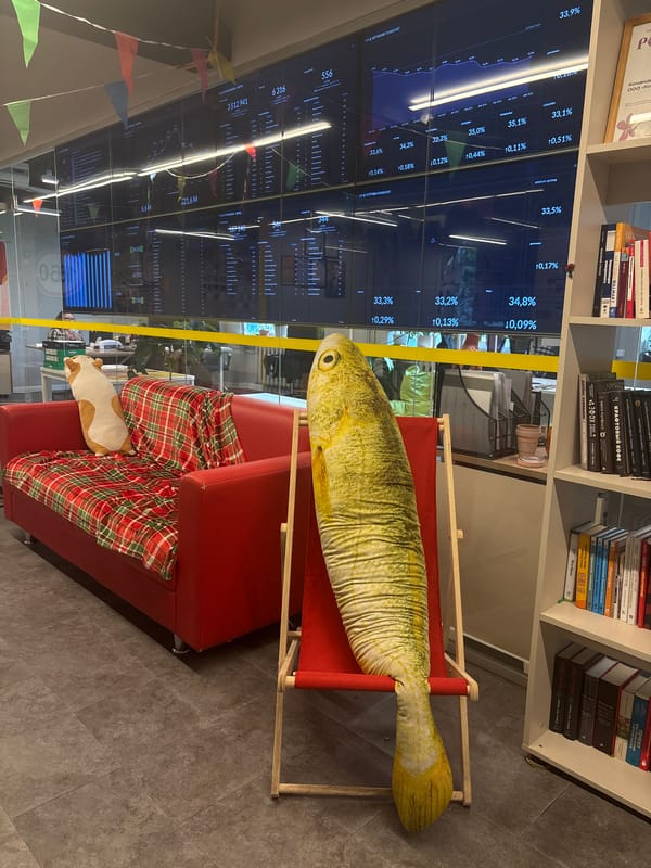 Woman takes selfie in modern Vladivostok office lounge