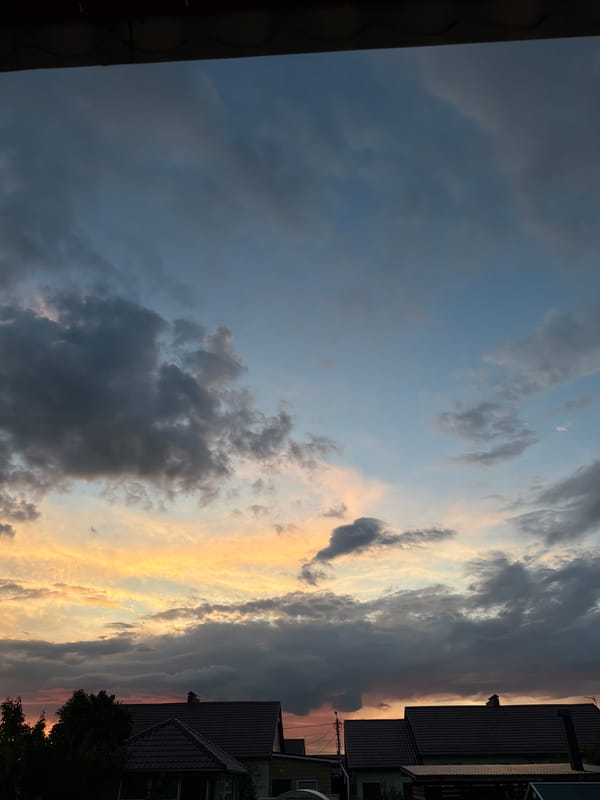 Sunset skies and strawberries in a Russian village evening