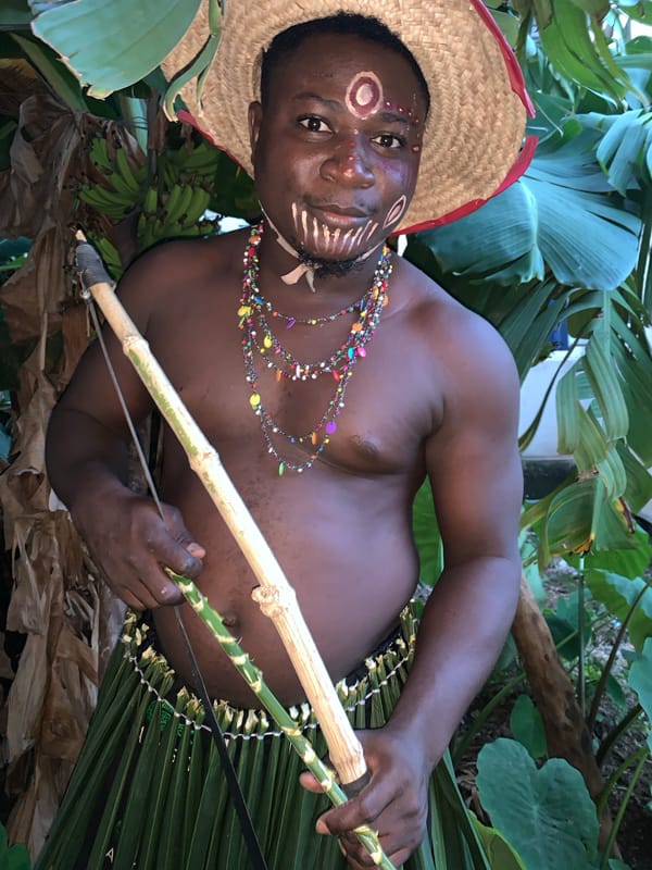 Traditional ceremonial dress and foraging pigs in Akwanga, Nigeria