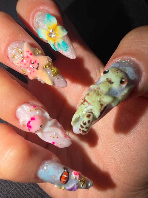 Elaborate 3D Marine-Themed Nail Art Displayed in The Hague
