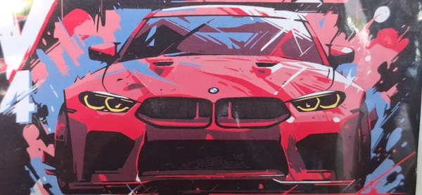 Graphic art illustration of red BMW captured by witness