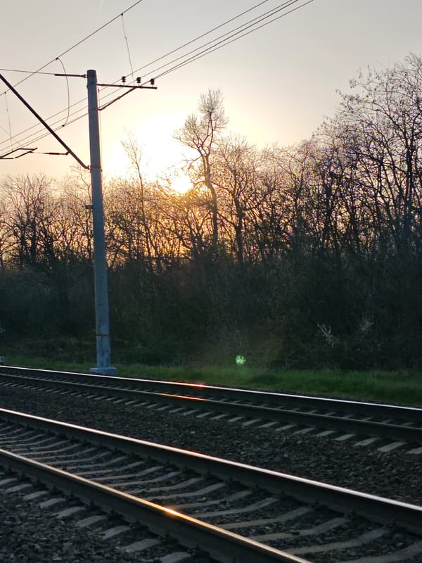 Railway tracks photographed at sunset near Pyatigorsk, Russia