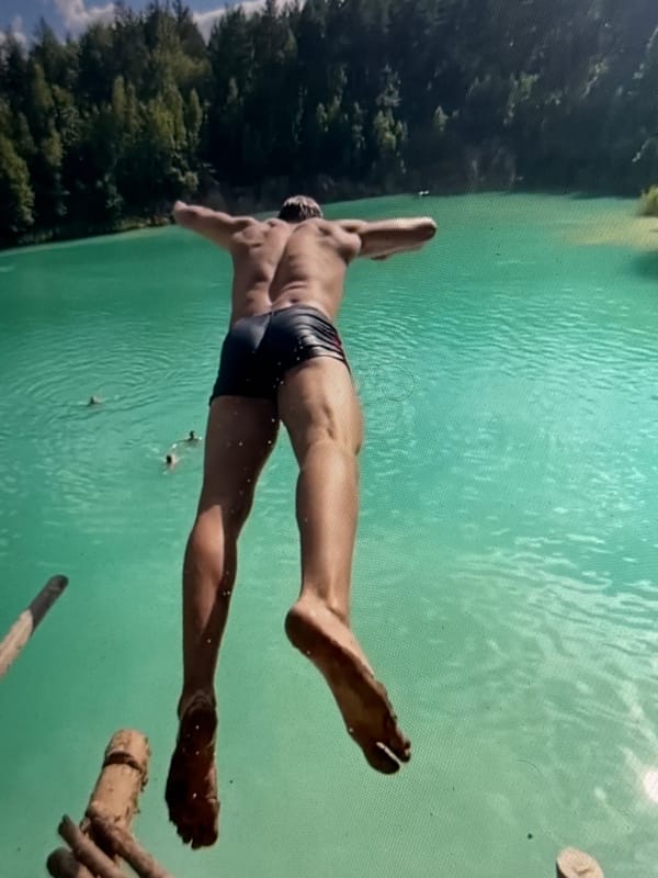 Man dives into lake in Minsk, Belarus