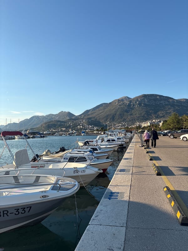 Two people observed at Bar Montenegro harbor waterfront