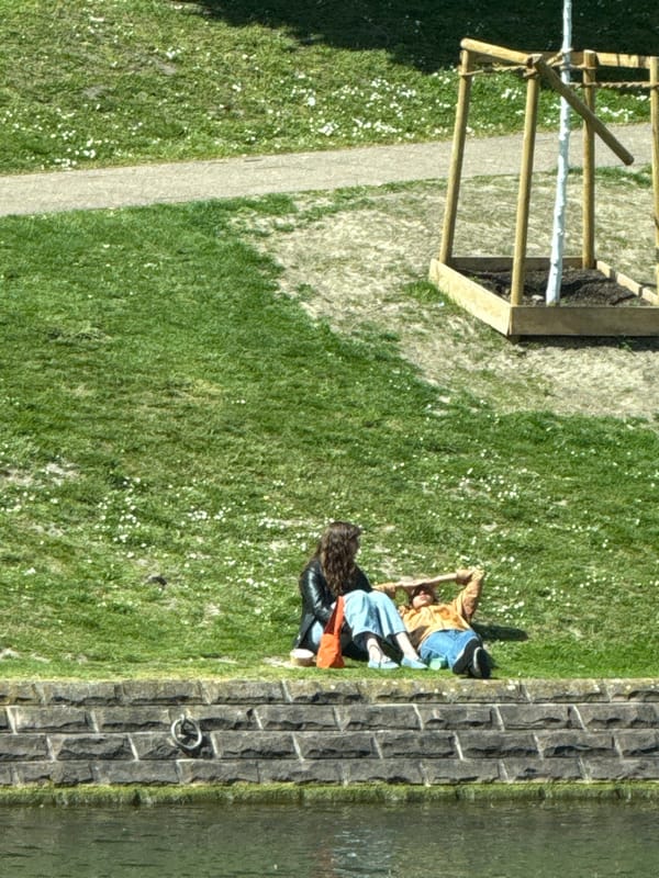 Sunny afternoon life captured along Strasbourg waterfront district