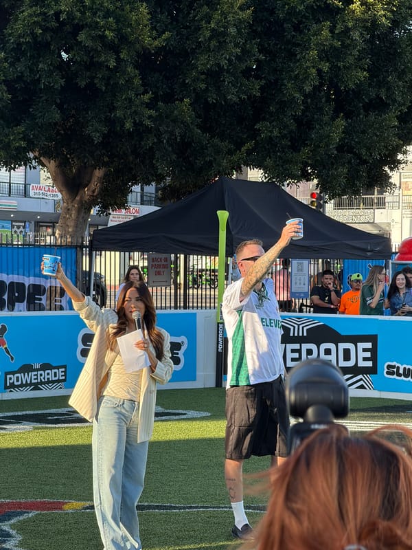 Woman speaks at sports promotional event in Los Angeles