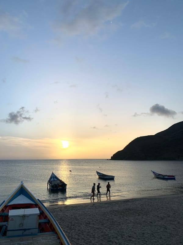 Sunset fishing boats captured in Juan Griego Venezuela evening
