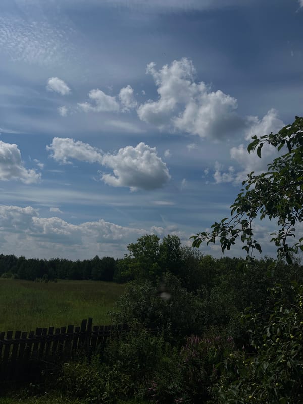 Yard work and downtime at a rural property in Kemul, Russia