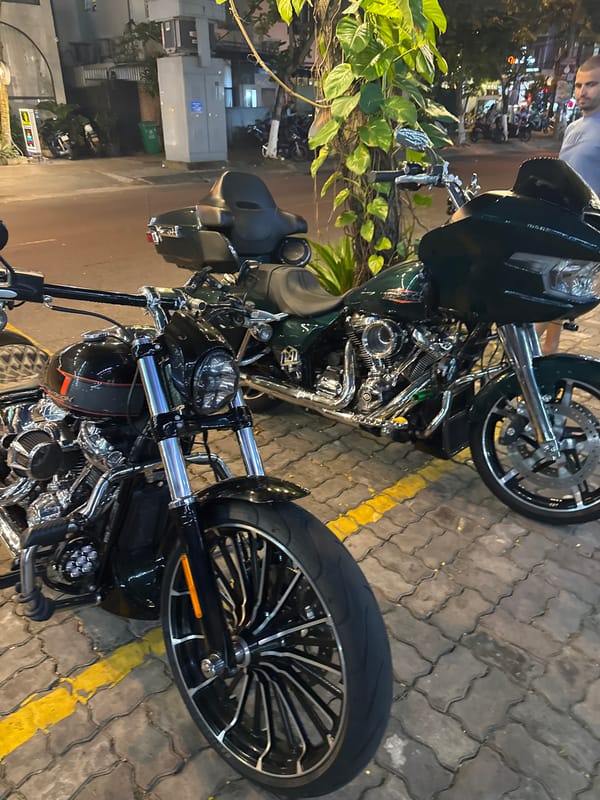 Two Custom Harley-Davidson Motorcycles Parked in Đà Nẵng