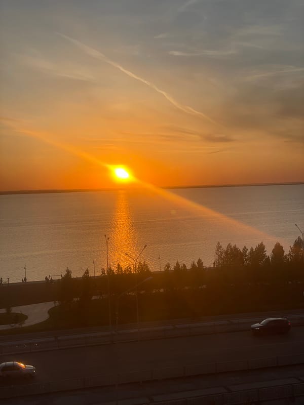 Sunset observed over water body in Kokshetau, Kazakhstan