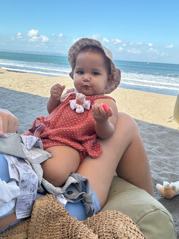 Family enjoys beach day at North Kuta resort