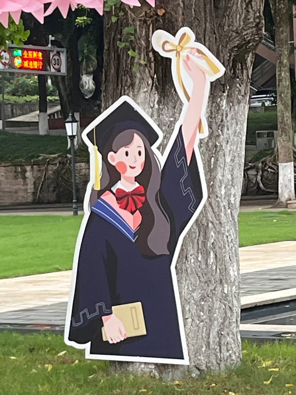Evening documentation of Chongqing university district shows graduation celebrations