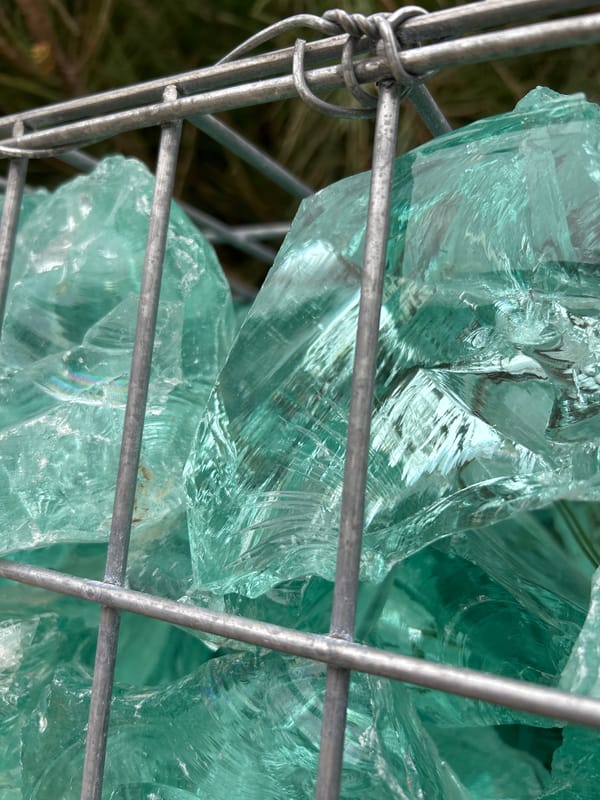 Urban bridge scenes with glass art installations documented