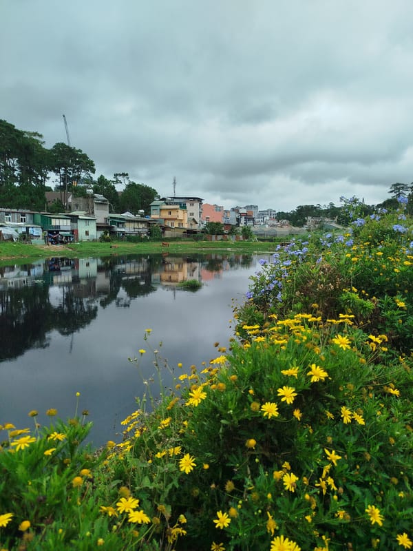 Morning in Da Lat: lakeside scenes, colonial villas, and banner setup