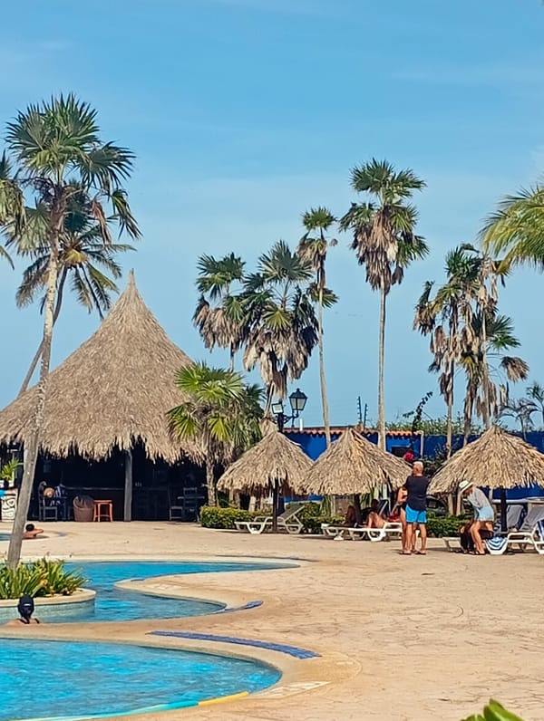 Evening resort life documented at Playa El Agua, Venezuela