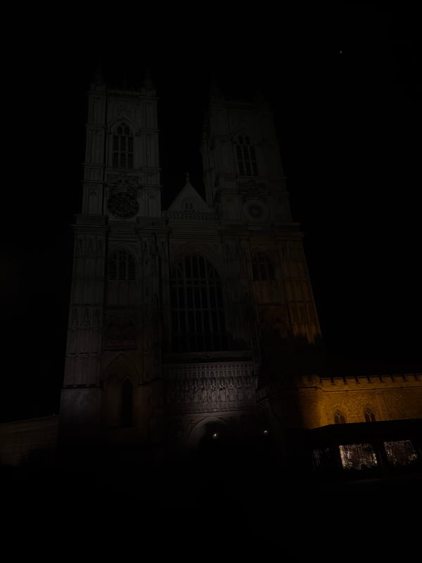 Westminster Abbey illuminated at night in London