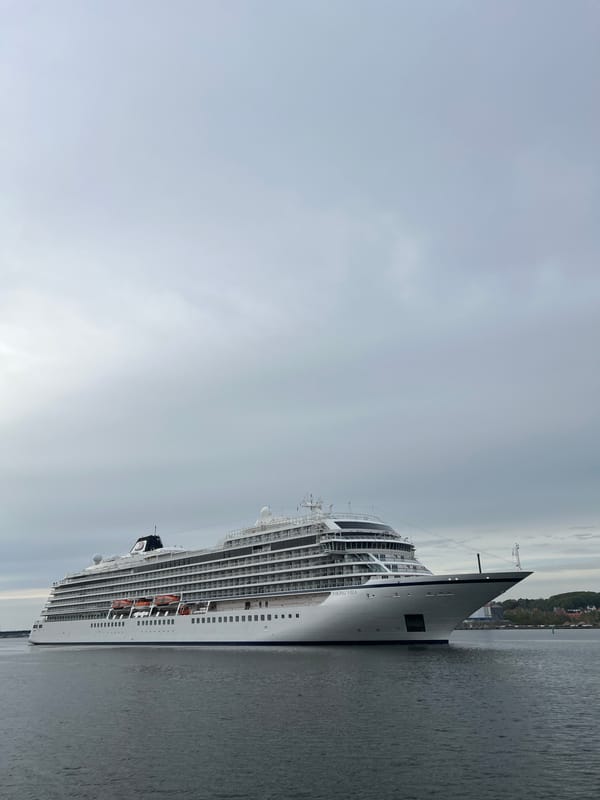 Viking Vela cruise ship docks in Aalborg harbor