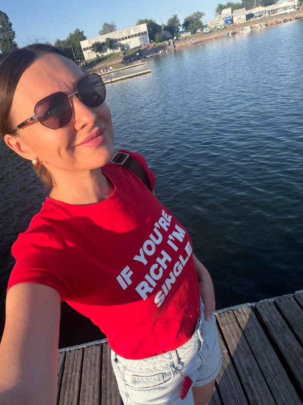 Woman takes selfie on dock in Rostov-on-Don