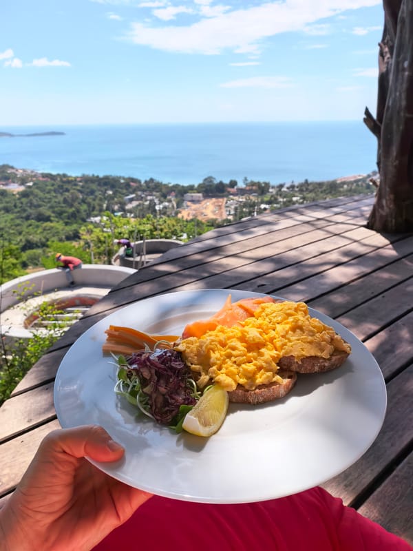 Breakfast with ocean views at a Ko Samui deck