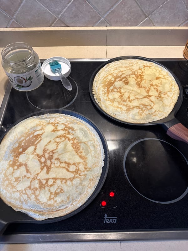 Early morning crepe cooking session captured on induction cooktop