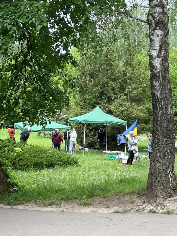 Youth athletic group gathers in Ternopil park with Ukrainian flag