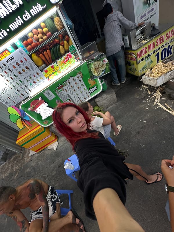 Hanging out at a juice stall on a Nha Trang street