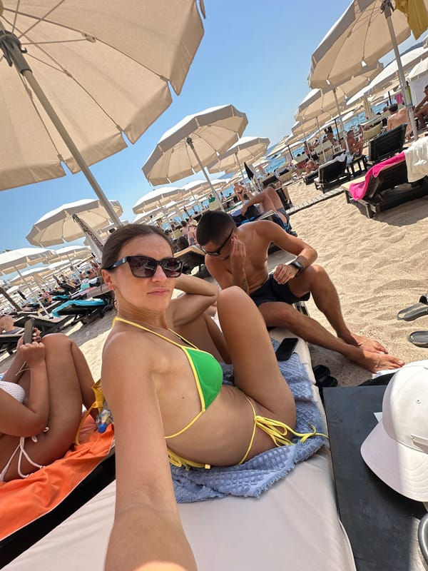 Packed summer beach day at Kamenovo, Montenegro
