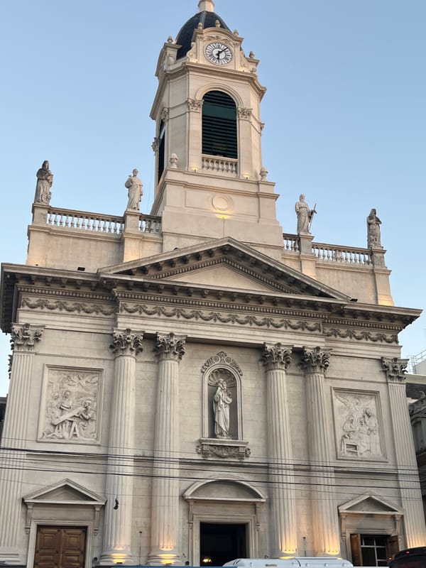 Buenos Aires architectural documentation captures church tower, street art