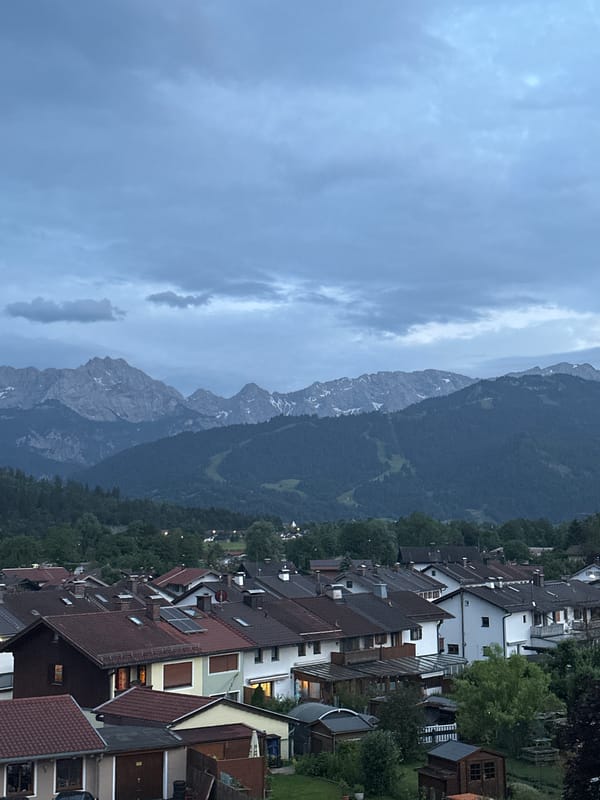 An evening in Garmisch-Partenkirchen, balcony views and Alpine skies