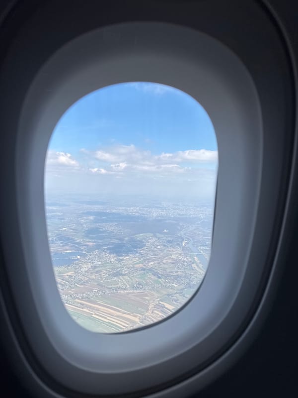 Airplane passenger captures aerial view over Polish countryside