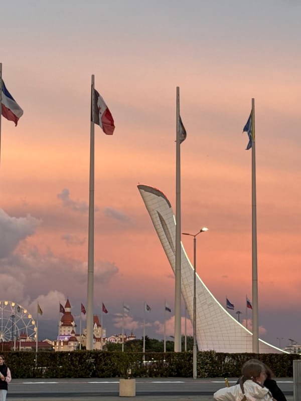 Sunset scenes documented at Sochi Olympic Park in Sirius, Russia