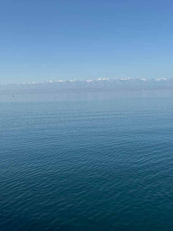 Quiet lake and mountain views near Choktal, Kyrgyzstan