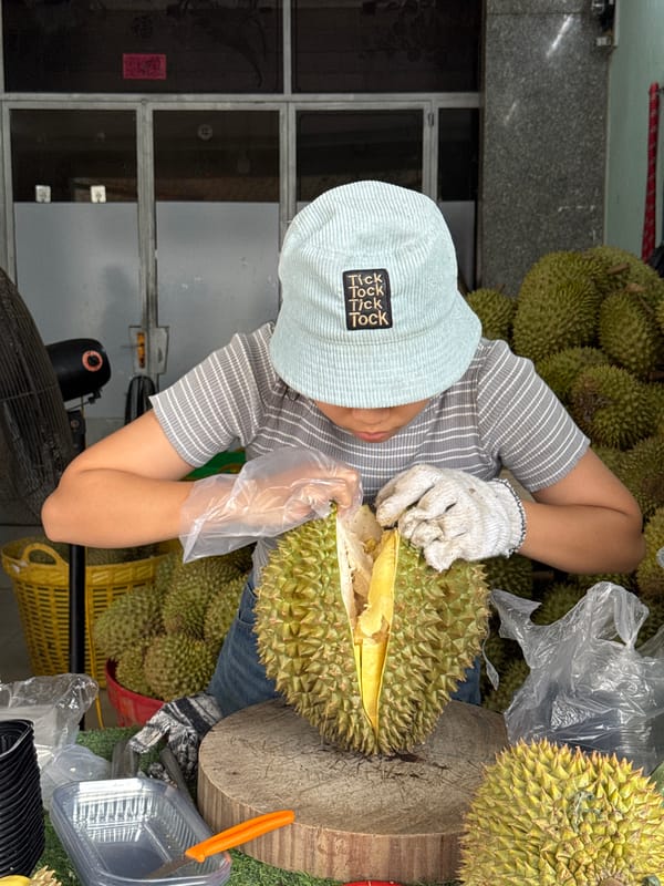 Durian stall and street life in Nha Trang, Vietnam
