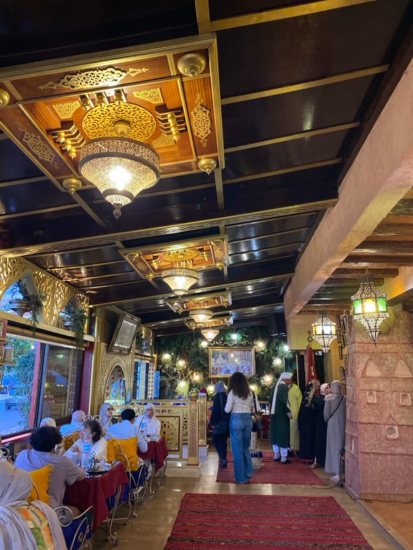 Inside an ornate traditional restaurant in Rabat, Morocco