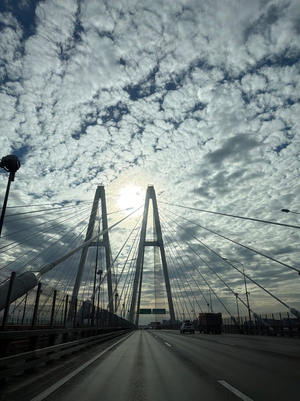 On the road crossing a major cable-stayed bridge